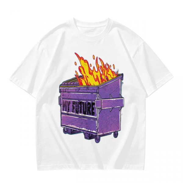 Olive T-Shirt With Burning Dumpster 'My Future' Graphic