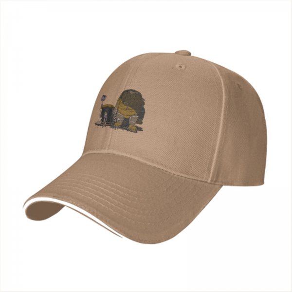 Black baseball cap with whimsical anime-style graphic print