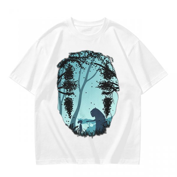 Olive T-Shirt With Silhouetted Forest Scene And Two Figures