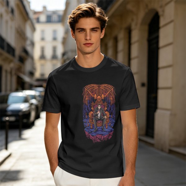 Olive Graphic T-Shirt With Dark Throne Skeleton Art Print