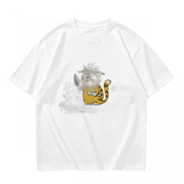 Olive T-Shirt With Whimsical Cat Fish Hybrid Graphic