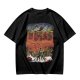 Olive T-shirt with Artistic Swirling Scene Print Featuring a Silhouetted Figure