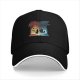Black baseball cap with fantasy dragon and wolf open book graphic