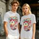 Olive t-shirt with spooky skull bubble tea graphic and Japanese text