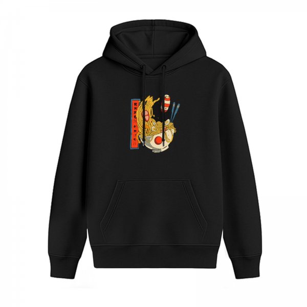 Black Hoodie With Japanese Ramen Bowl Graphic Design