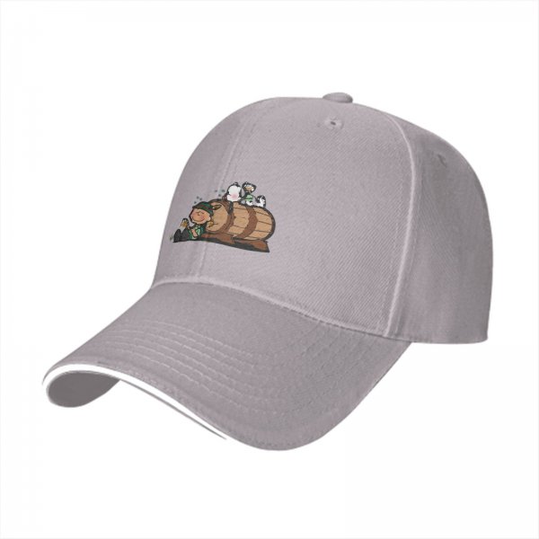 Black baseball cap with cartoon leprechaun and beer barrel graphic