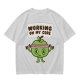 Olive green t-shirt with cartoon apple lifting dumbbells and 'Working on my core' text