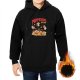 Black hoodie with playful puppy pepperoni pizza graphic