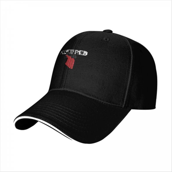 Black baseball cap with 'All of Us Are Red' text and red graphic