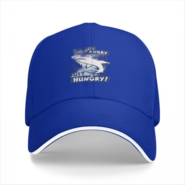 Black Baseball Cap With Shark 'I'm Not Angry Just Hungry' Print