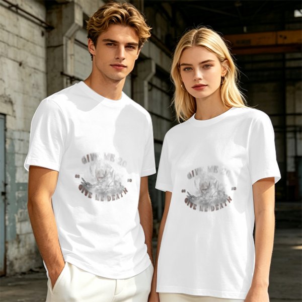 Olive green short-sleeve graphic t-shirt with vintage-style print