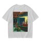Olive T-Shirt With Surreal Bar Scene Graphic Print