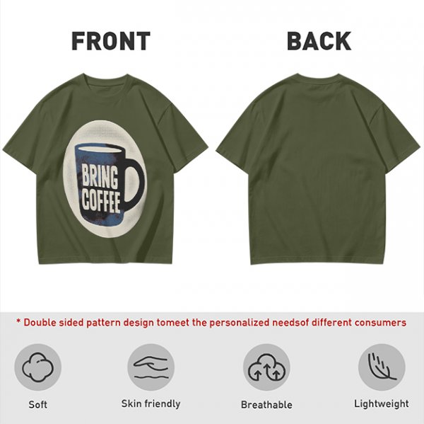 Olive Green Graphic T-Shirt With Bring Coffee Mug Print