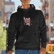 Black Hoodie With Cute Warrior Cat Graphic Print