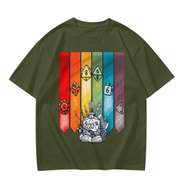 Dungeons and Dragons Polyhedral Dice Rainbow Graphic T-Shirt