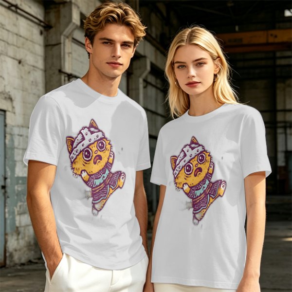 Olive T-Shirt With Scared Viking Cat Graphic Print