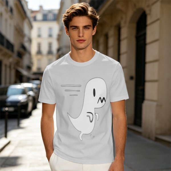 Olive T-Shirt With Cute Running Ghost Dinosaur Graphic Print