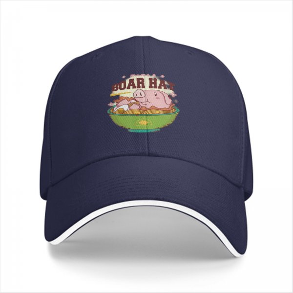 Black Baseball Cap With Boar Hat Ramen Pig Graphic