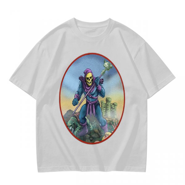 Olive T-Shirt Featuring Skeletor Holding His Havoc Staff