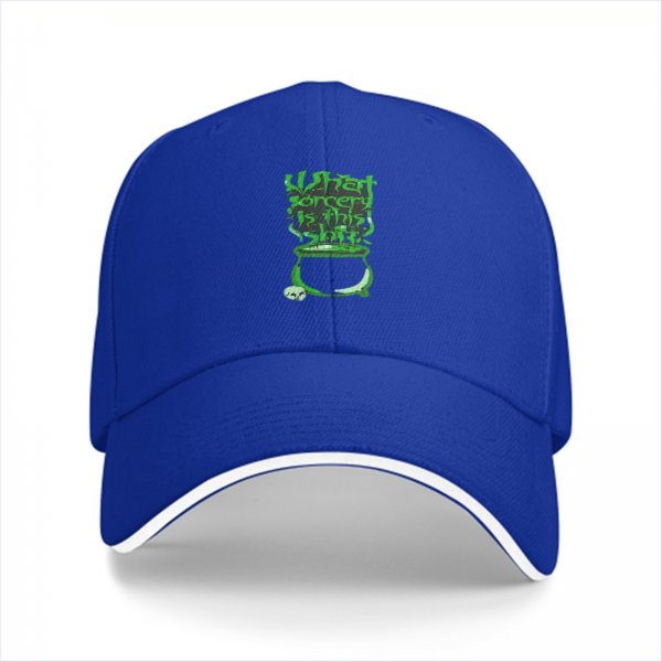 Black baseball cap with green 'What sorcery is this' cauldron graphic