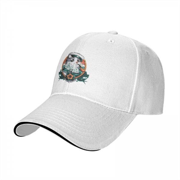 Black Baseball Cap With Sailor Cat Nautical Tattoo Art Print