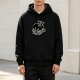 Black hoodie with a skeleton relaxing in a coffee cup print