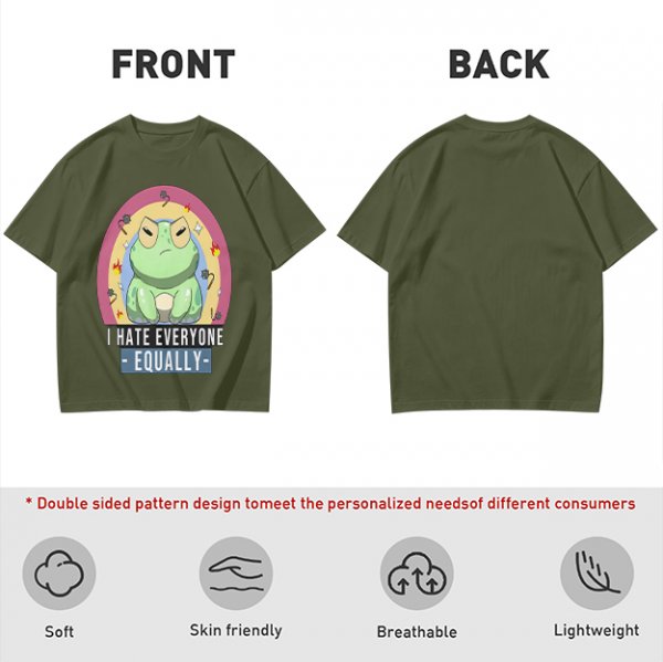Olive T-Shirt With Grumpy Frog 'I Hate Everyone Equally' Print