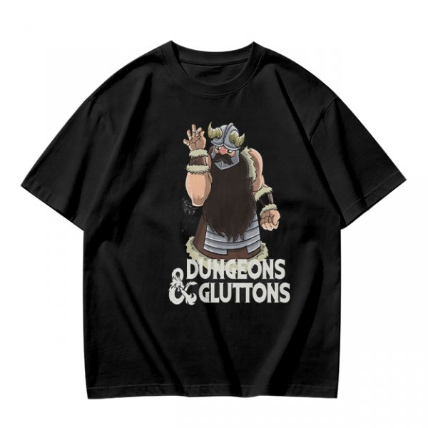 Olive T-Shirt with Dungeons & Gluttons Dwarf Viking Graphic