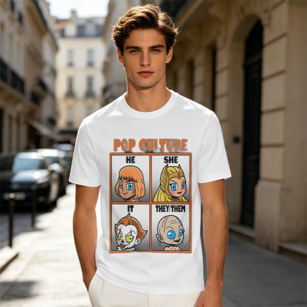 Pop Culture Pronoun Guide Chibi Character Graphic T-Shirt