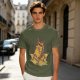 Olive T-Shirt With Cool Cat Lounging On Beach Chair Holding Drink