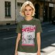 Olive green t-shirt with Catzilla giant cat monster graphic print