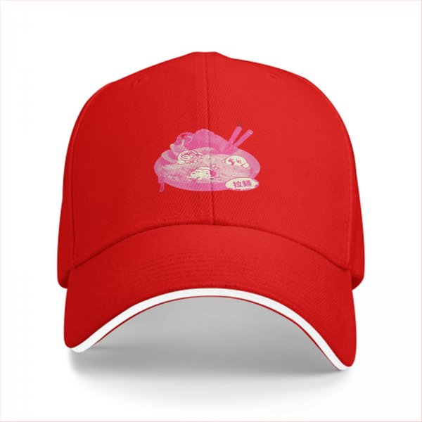 Black baseball cap with pink ramen bowl graphic design