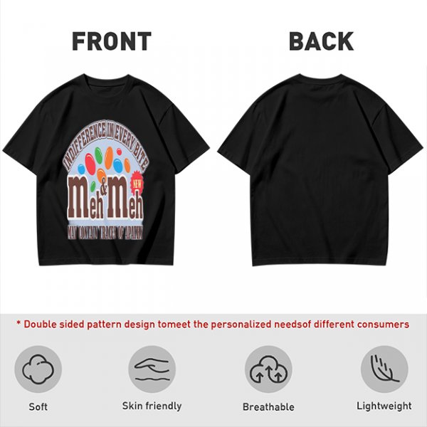 Meh and Meh novelty graphic t-shirt with indifference themed print