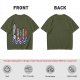 Olive T-Shirt With Shark And Colorful Ghost Creatures Print