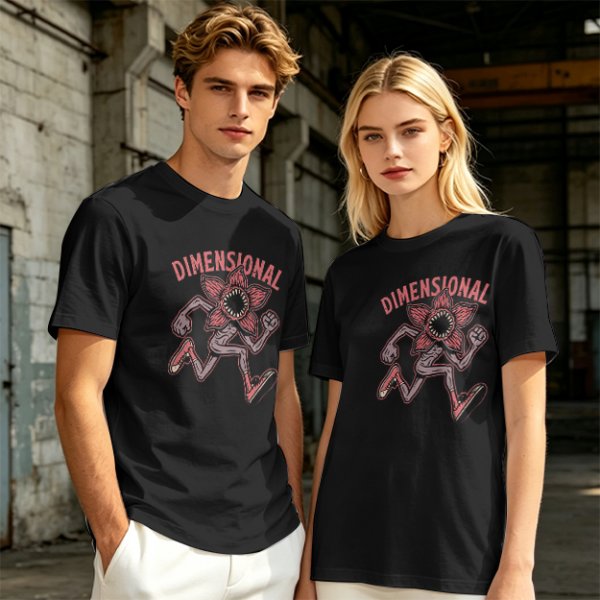 Olive green t-shirt with dimensional demogorgon graphic print