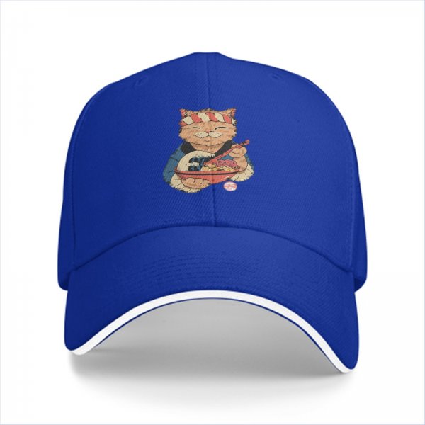Black Baseball Cap with Japanese Ramen Chef Cat Graphic