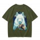 Olive T-Shirt With White Wolf And Howling Wolf Moon Graphic