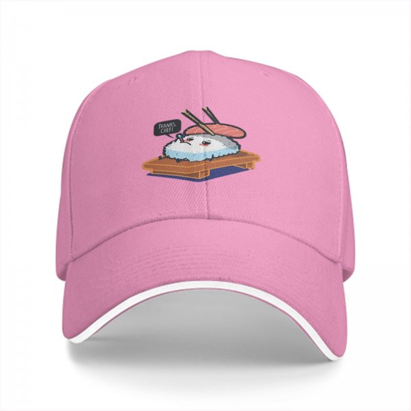 Black Baseball Cap With Cute Sushi 'Thanks Chef' Graphic Print