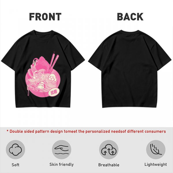 Oversized dark green t-shirt with cute pink ramen bowl graphic