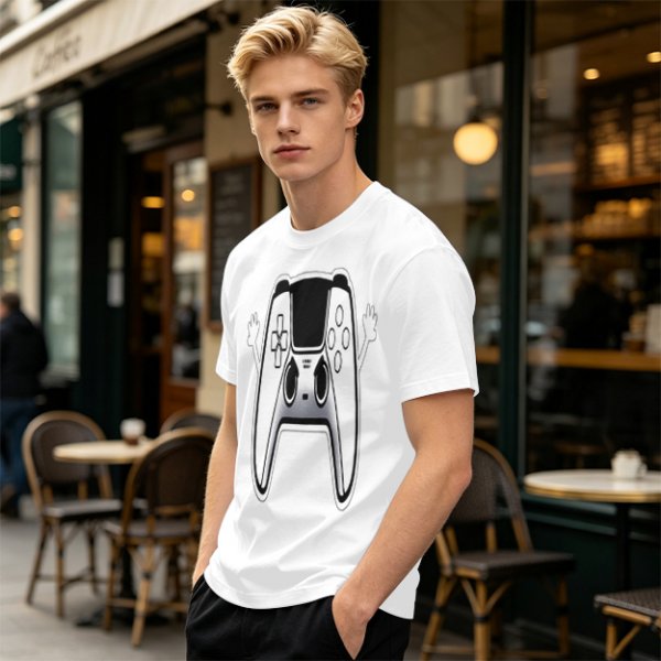 Olive T-Shirt With Cartoon Game Controller Graphic