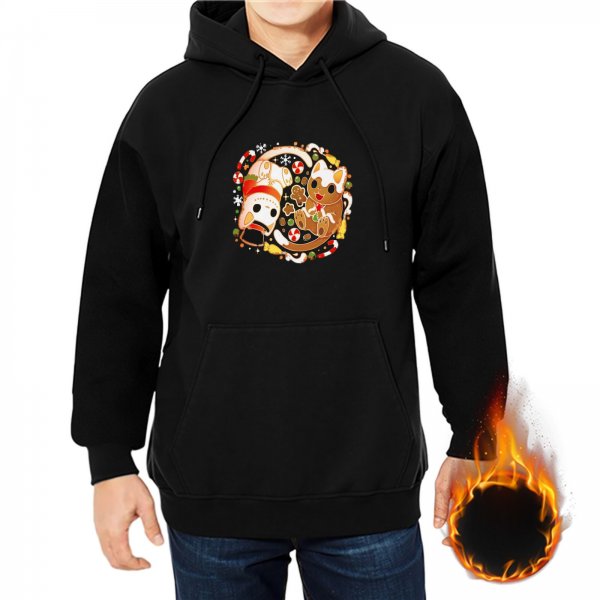 Black Hoodie With Festive Christmas Cat Gingerbread Cookie Print