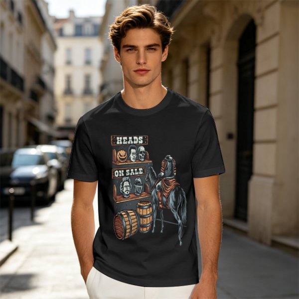 Heads On Sale Graphic Tee With Head Shelf And Horseman Art