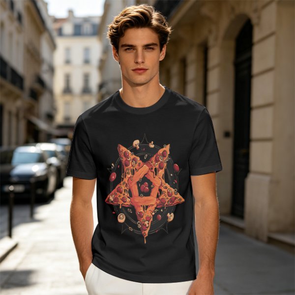 Olive T-Shirt With Pizza Pentagram Graphic Design