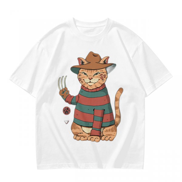 Olive T-Shirt With Freddy Krueger Themed Cat Graphic