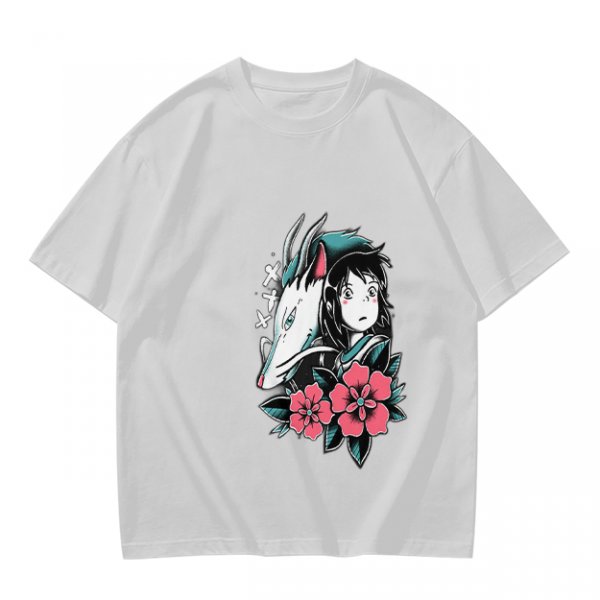 Olive T-shirt with Spirited Away Haku and Chihiro Anime Art Print