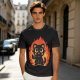Olive T-Shirt With Cute Black Cat Thumbs Up On Flames Graphic