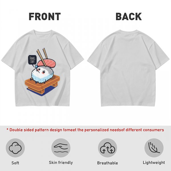 Olive T-Shirt With Sad Sushi Character Saying Thanks Chef Print