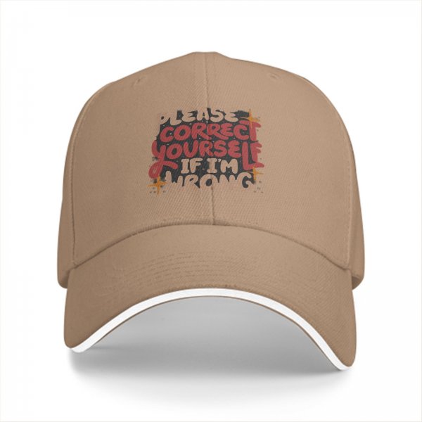 Black baseball cap with 'Please Correct Yourself If I'm Wrong' print