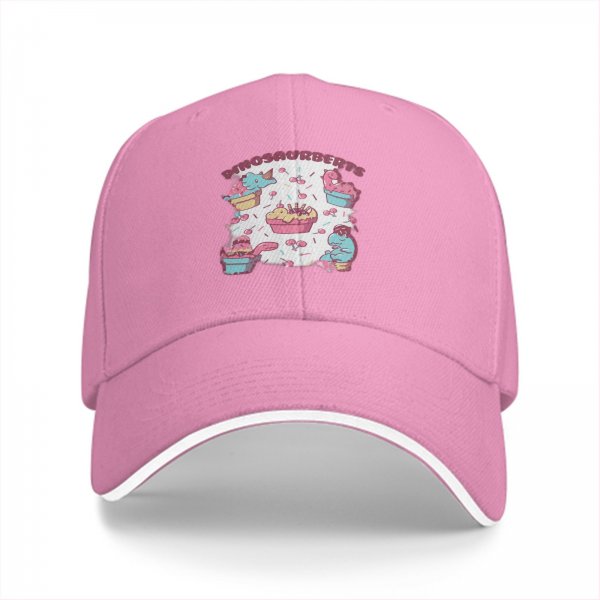 Black baseball cap with cute dinosaur dessert graphic print