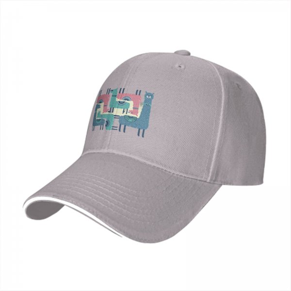 Black Baseball Cap With Interlocking Llama Graphic Print